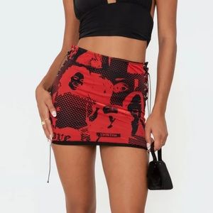 Edikted Red Tati Mini Face Skirt